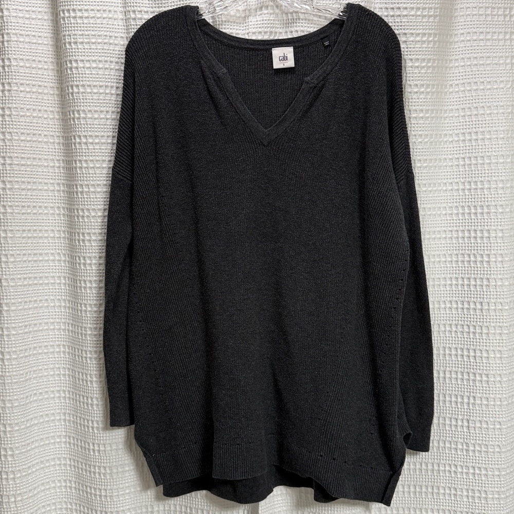 CAbi Clair Snuggle Gray Cotton Blend Sweater Knit Tunic Sz S oversized comfy GUC - Picture 3 of 7